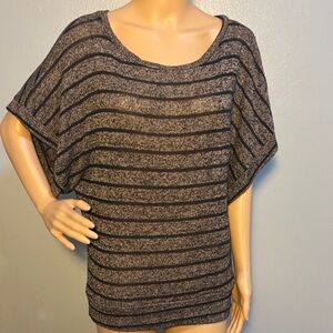 Brown Semi Sheer Striped Dolman Sleeve Women's Top